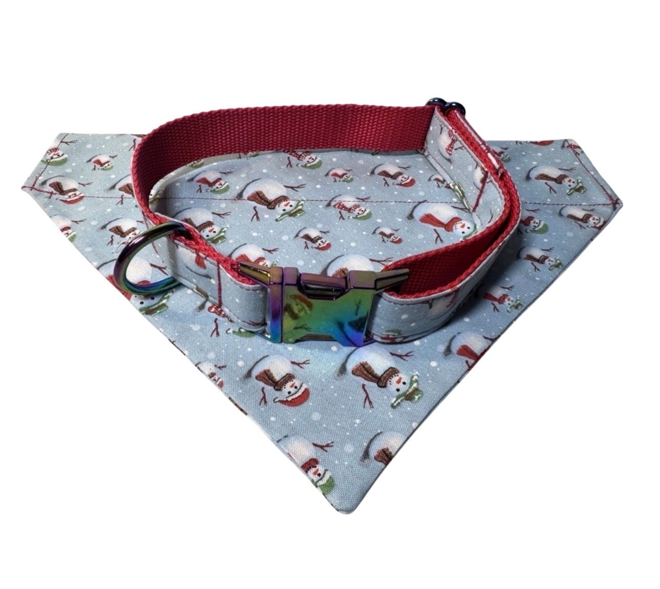 Bandana & Large Dog Collar Set Snowman Christmas Theme Handmade Heavy Duty NEW