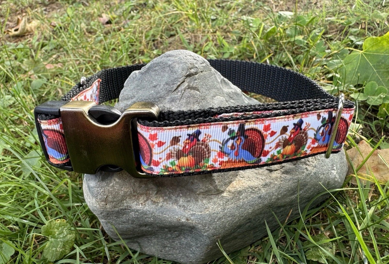 Dog Collar Turkeys Thanksgiving Large Handmade Heavy Duty With Buckle NEW