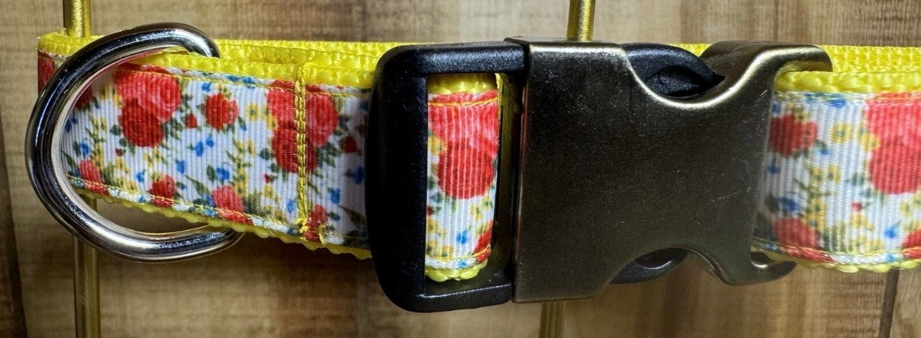 Dog Collar Yellow Flowers Large Handmade Heavy Duty NEW