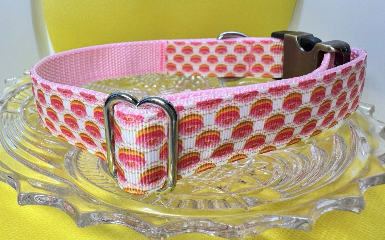 Large Handmade Heavy Duty Dog Collar Pink Frosted Delicious Donuts Print