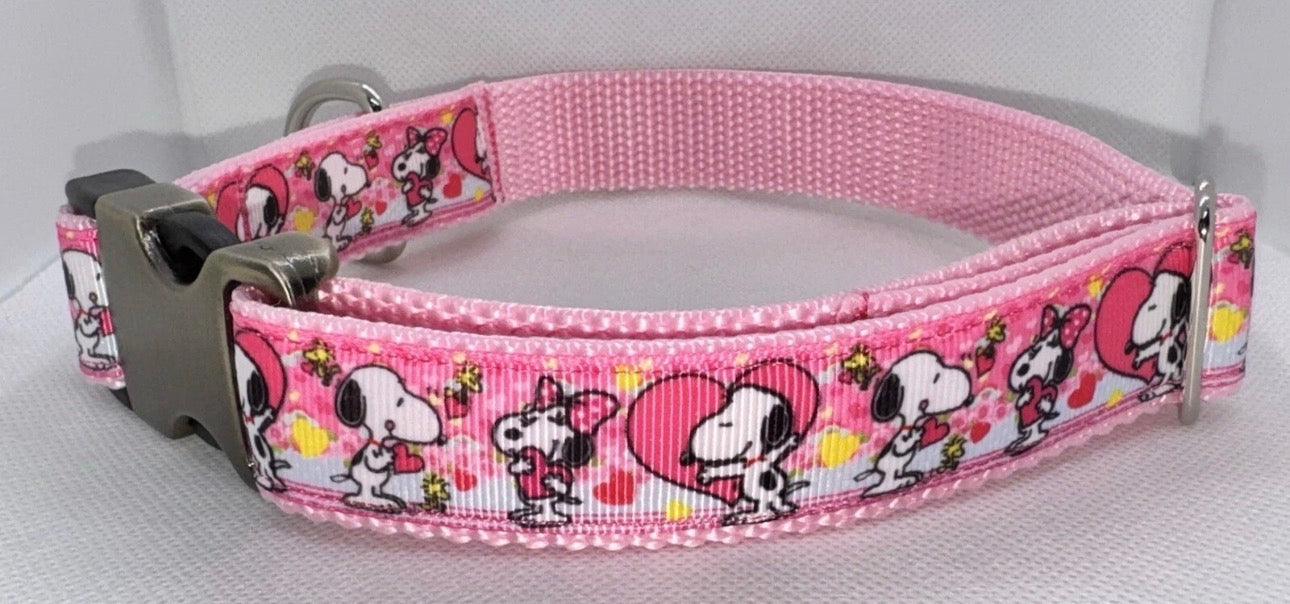 Dog Collar Peanuts Snoopy Valentine’s Large Handmade Heavy Duty  W/Buckle NEW