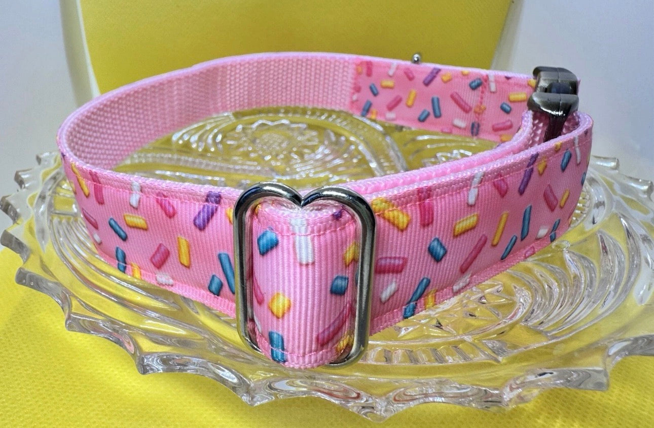 Large Handmade Heavy Duty Dog Collar Pink With Sprinkles Print