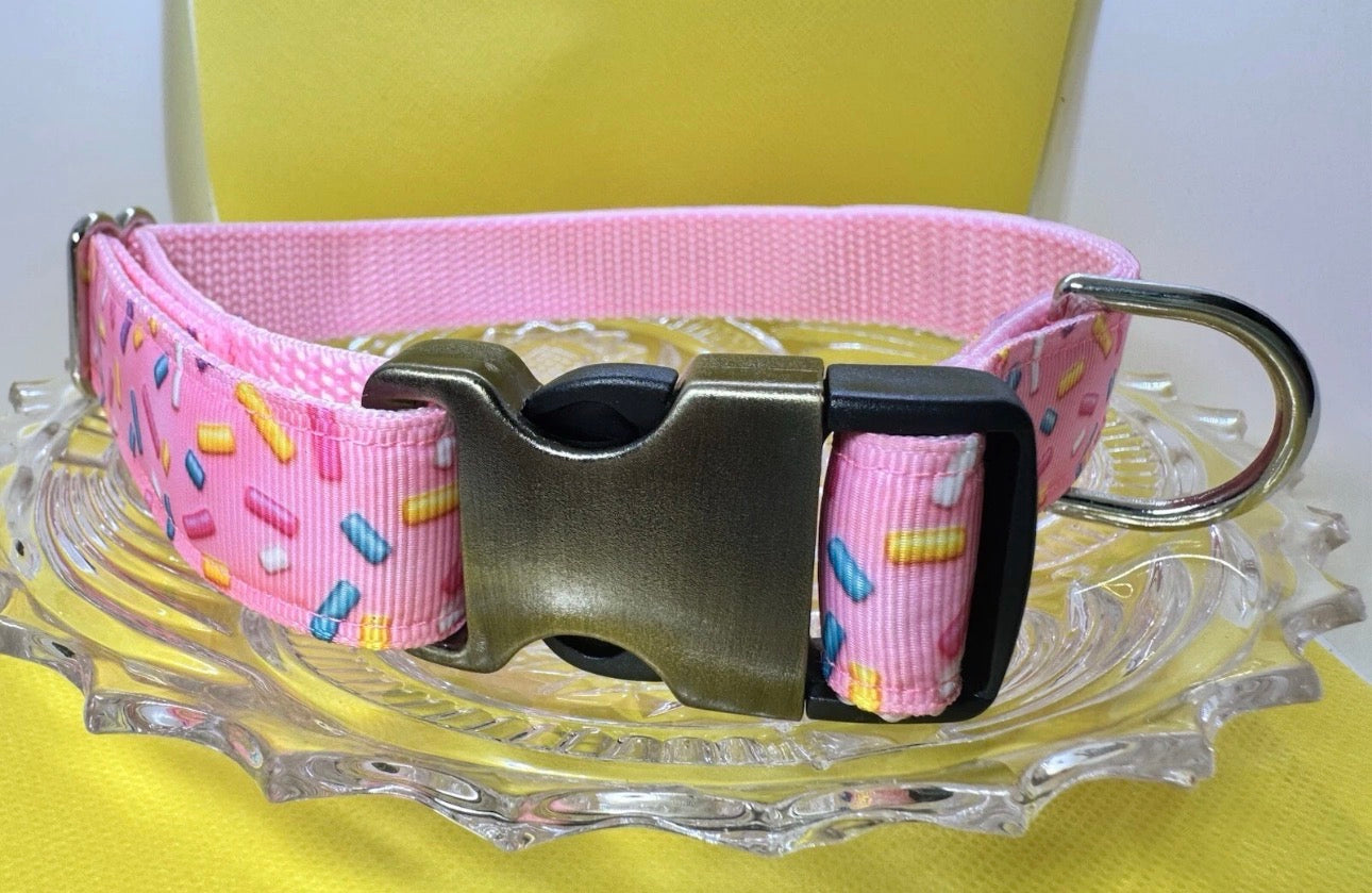 Large Handmade Heavy Duty Dog Collar Pink With Sprinkles Print