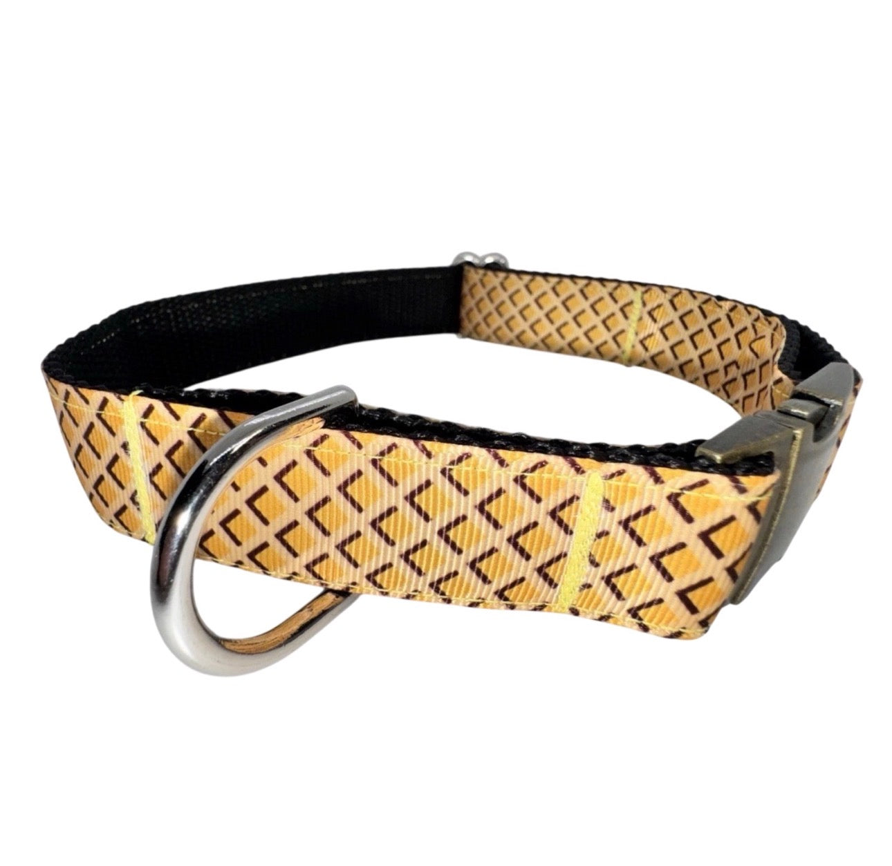 Dog Collar Yellow Honeycomb Large Handmade Heavy Duty With Buckle NEW