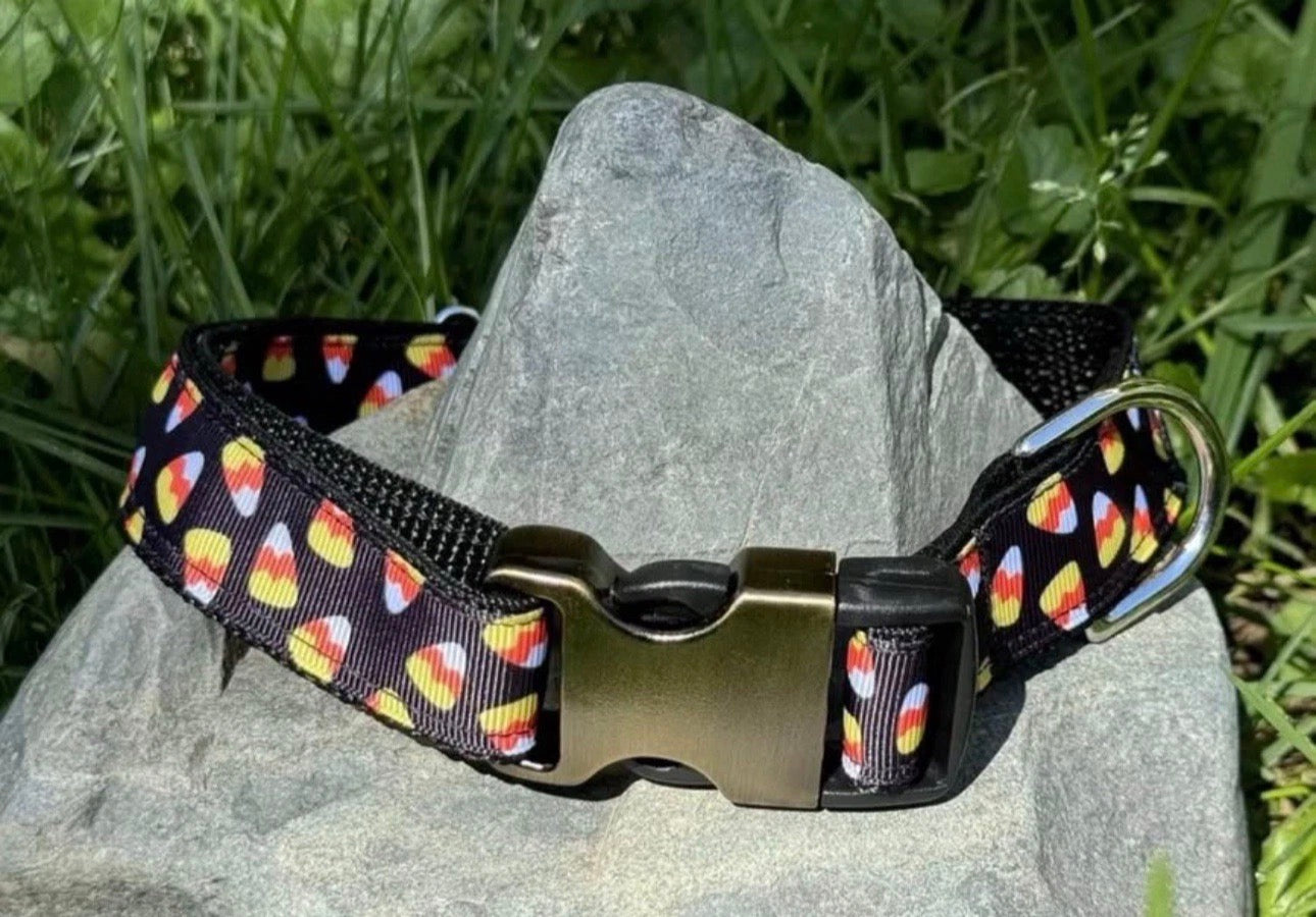 Dog Collar Candy Corn Fall Halloween Large Handmade Heavy Duty W/Buckle NEW