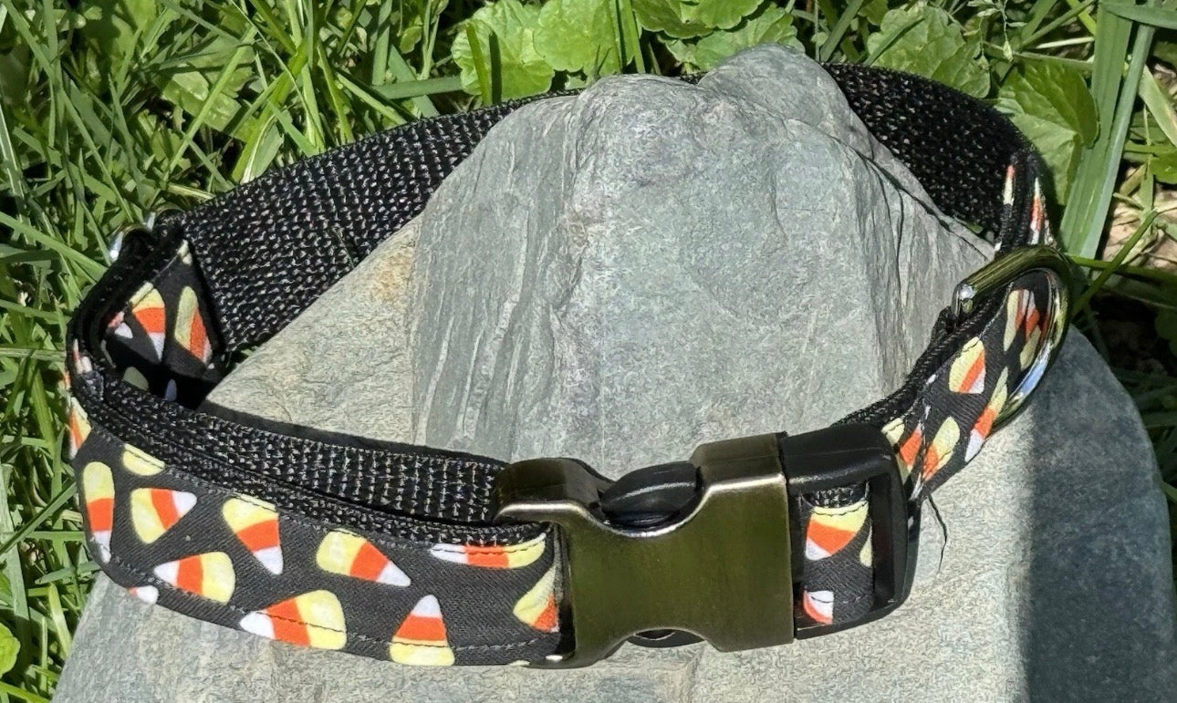 Dog Collar Candy Corn Fall Halloween  Large Handmade Heavy Duty W/Buckle NEW