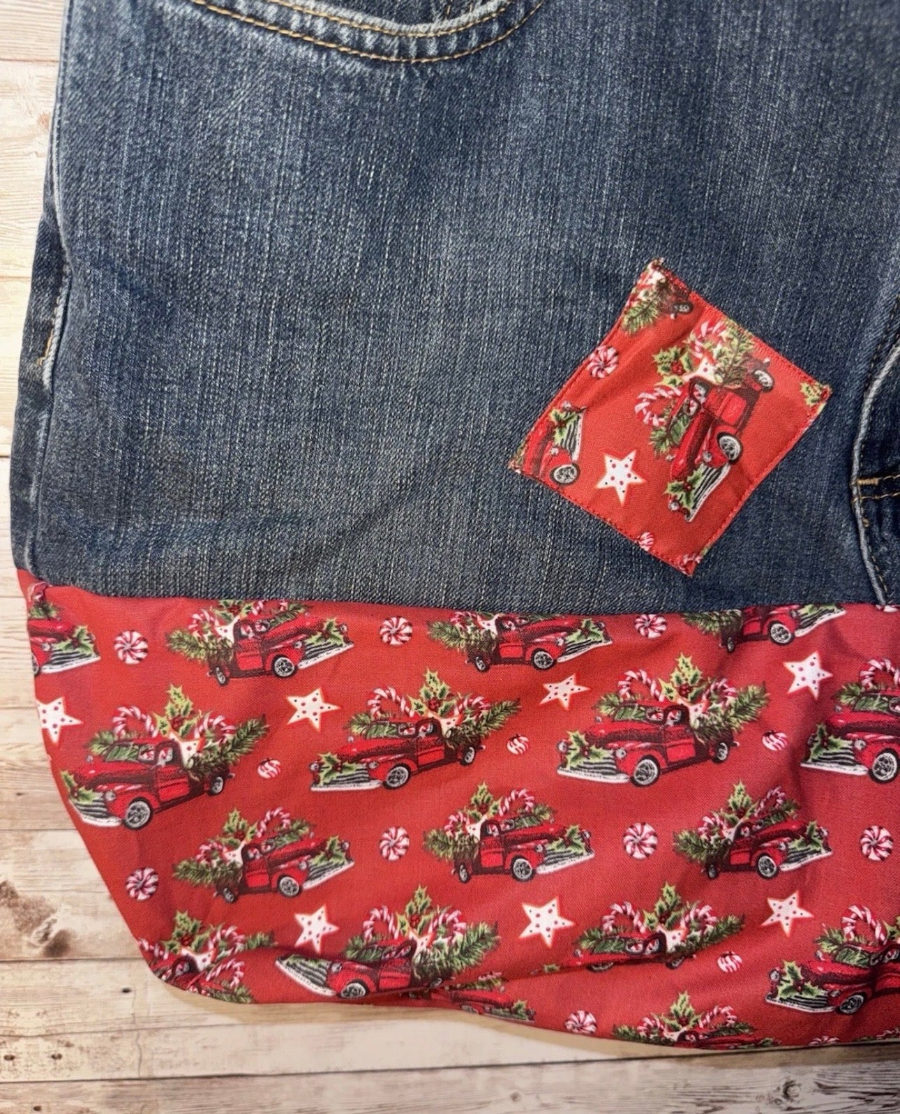 Red Truck Jeans Handmade Large Recycled Bag Tote Beach, Groceries, Work Or Purse