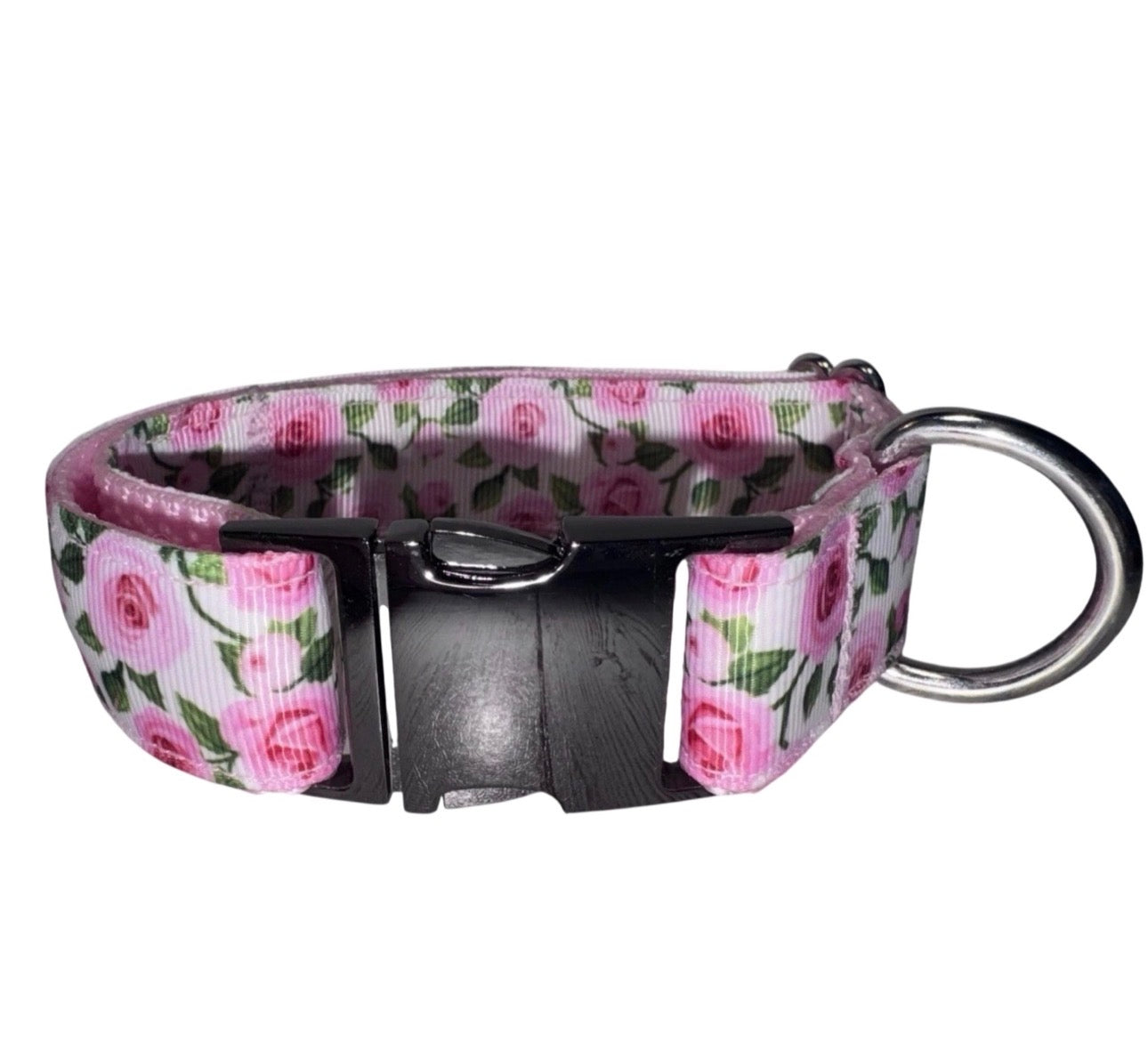 Dog Or Puppy Collar Pink Roses 1” Wide Small Handmade NEW With Metal Buckle