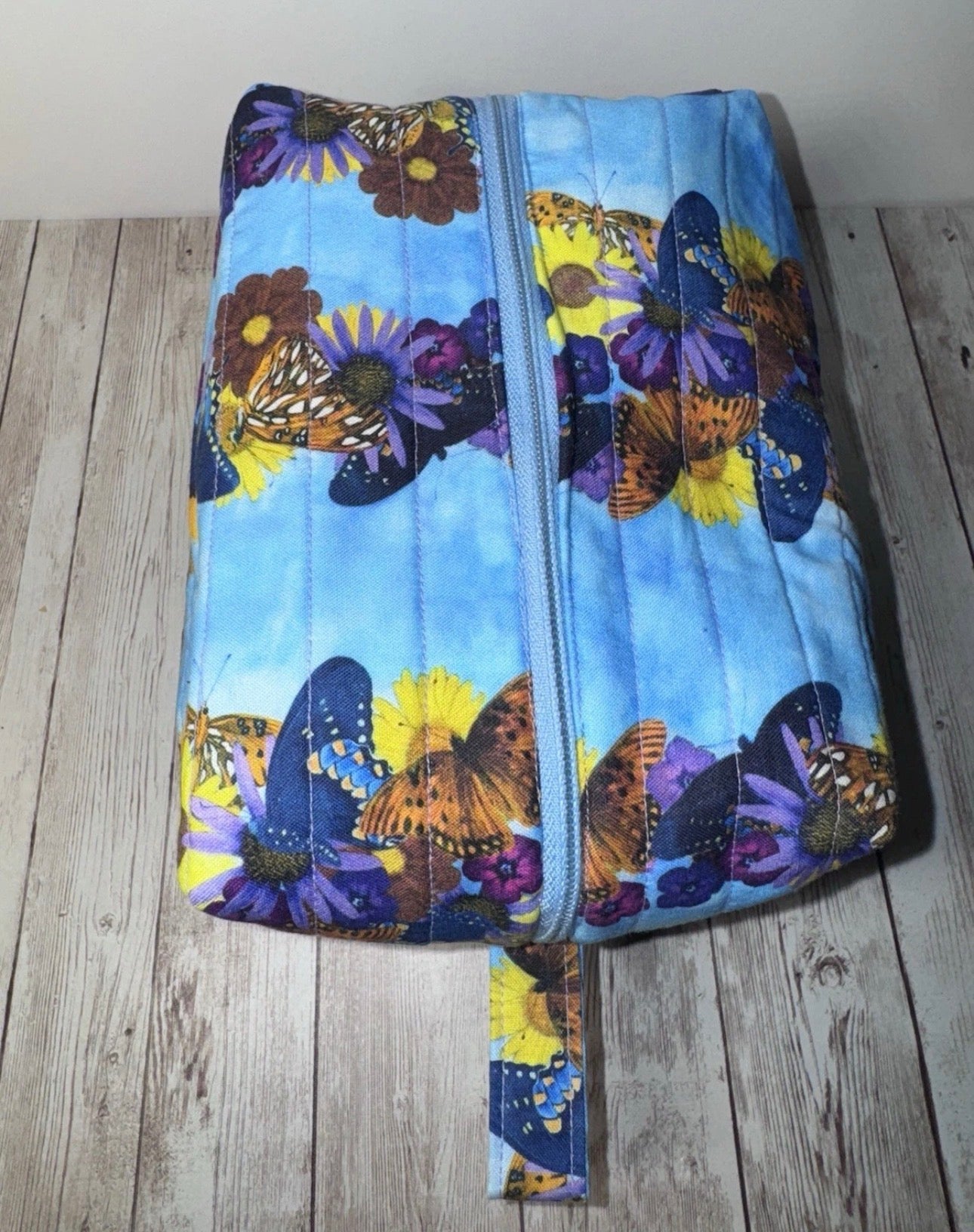 Boxy Handmade Quilted Butterfly Makeup/Toiletrie Travel Bag 5.5”x7.5x6”