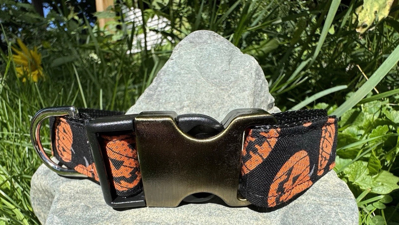 Dog Collar Pumpkins Large Handmade Heavy Duty Fall Orange Halloween W/Buckle NEW