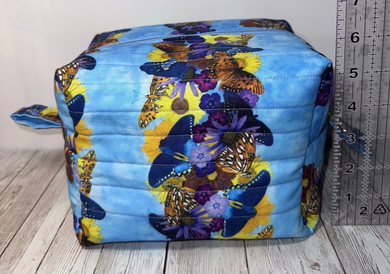 Boxy Handmade Quilted Butterfly Makeup/Toiletrie Travel Bag 5.5”x7.5x6”