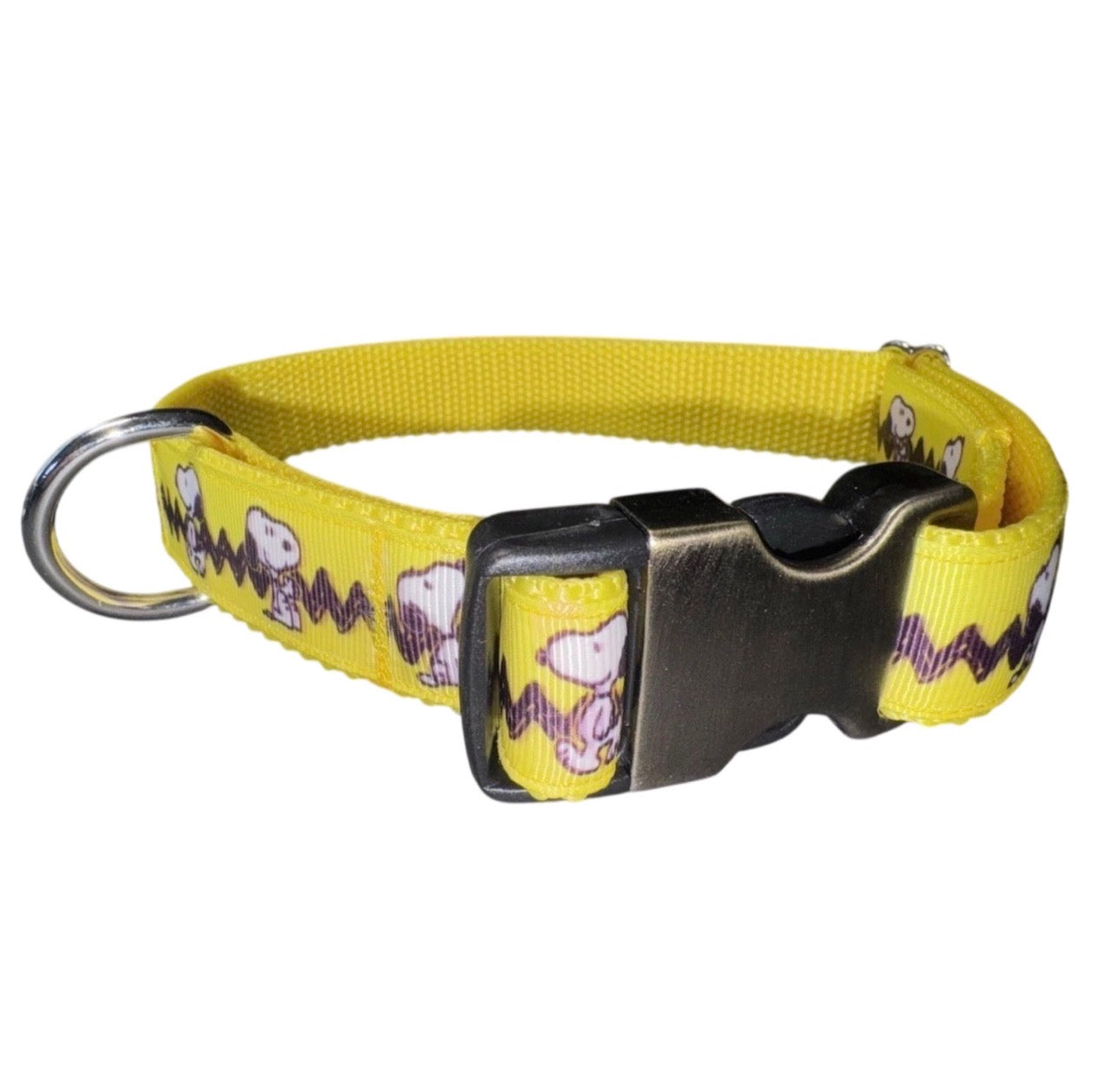 Dog Collar Peanuts Gang Snoopy Large Yellow Handmade Heavy Duty W/Buckle