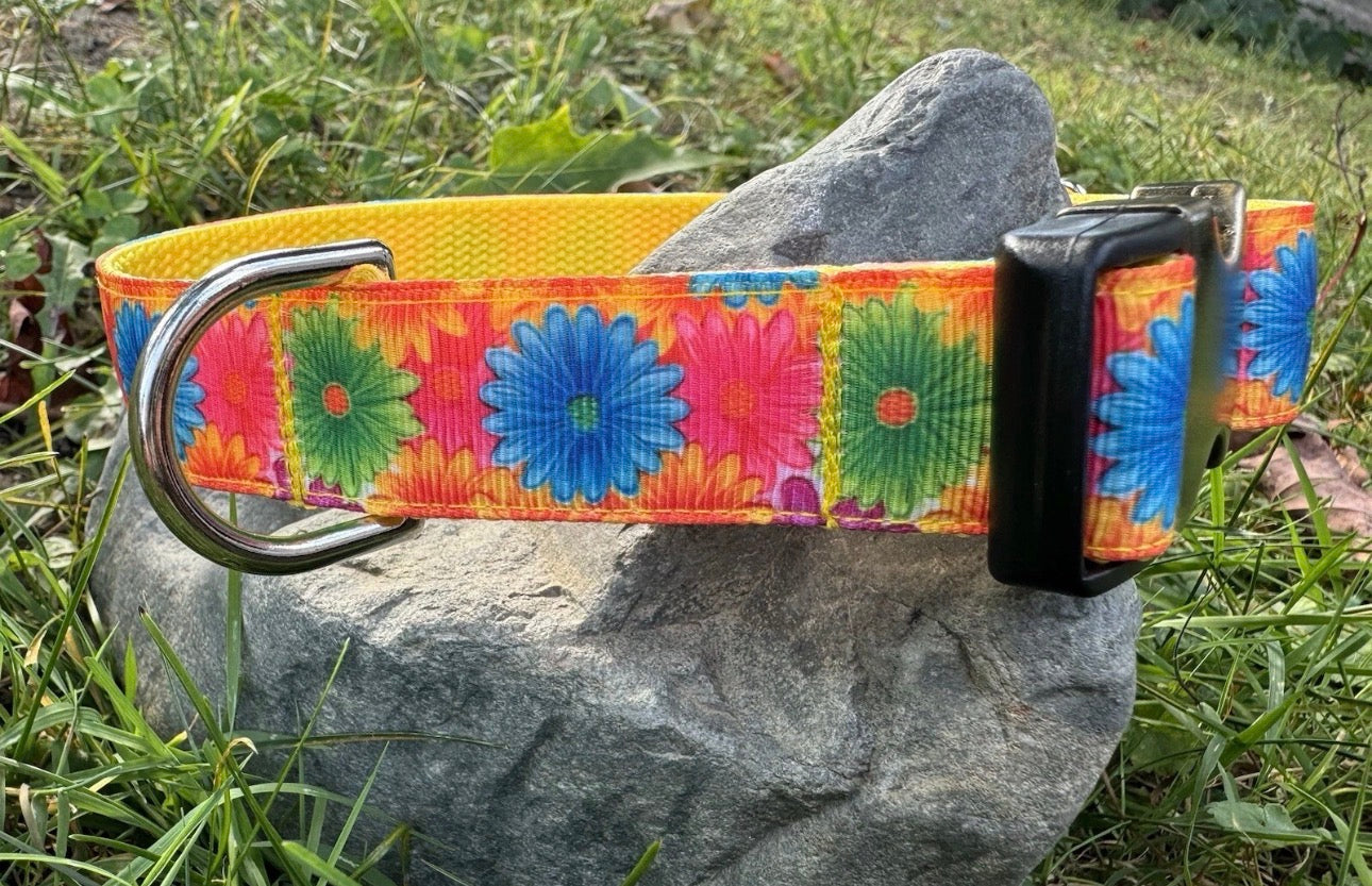 Dog Collar Yellow Flower Large Handmade Heavy Duty Pattern NEW