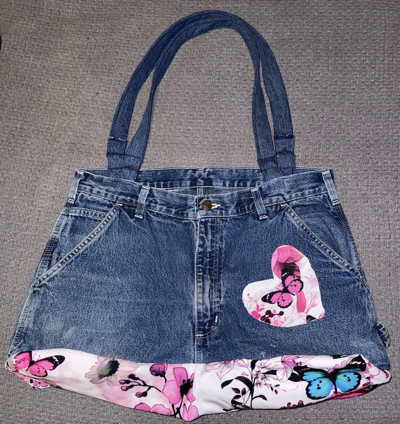 Jeans Handmade Large Repurposed Denim Blue Jeans Bag Tote For Beach, Groceries, Work, Or Purse