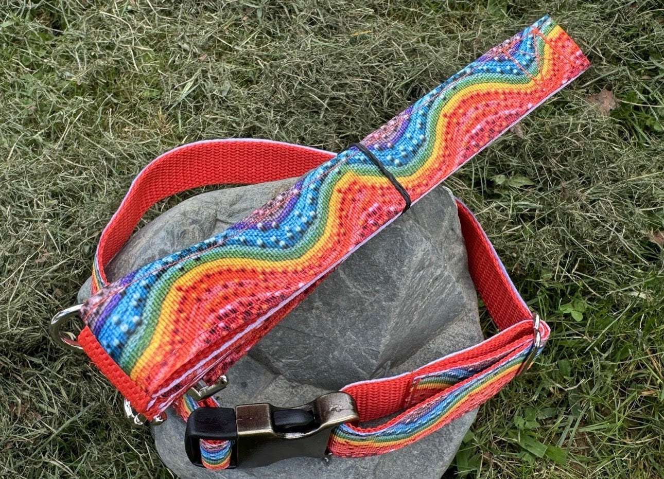Large Handmade Heavy Duty Dog Collar & Leash Rainbow Multi Color Print