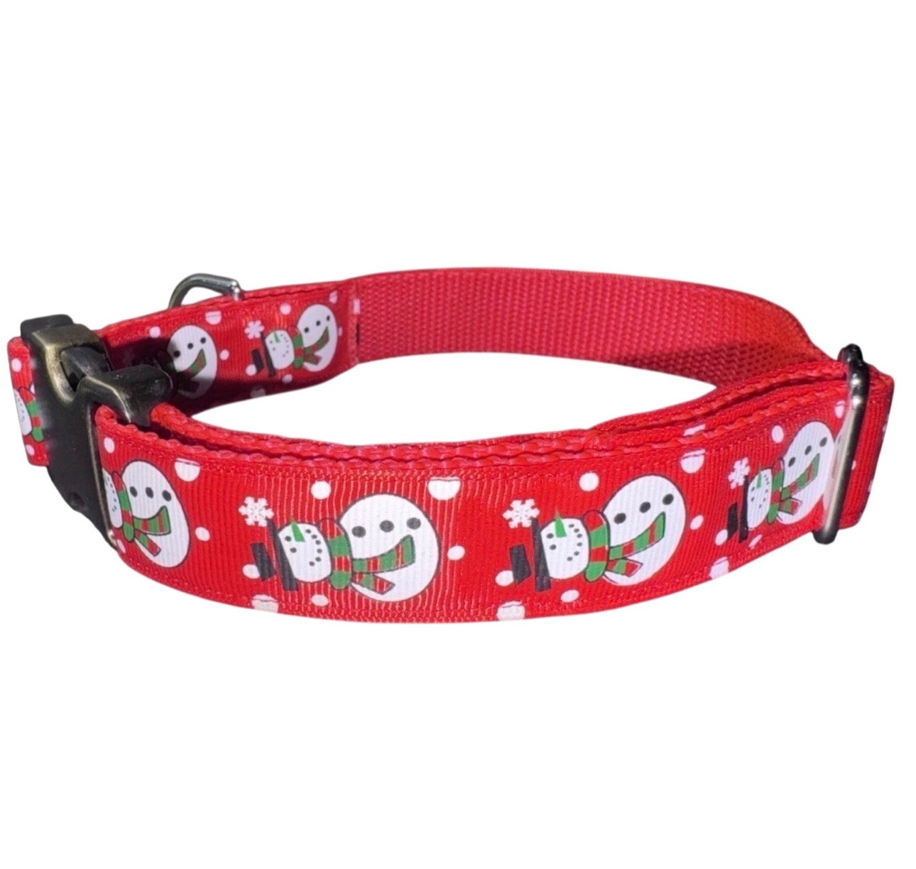 Dog Collar Snowman Christmas Holiday Large Handmade Heavy Duty W/Buckle NEW