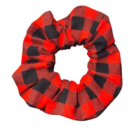 Handmade Red & Black Buffalo Plaid Hair Scrunchie 6”