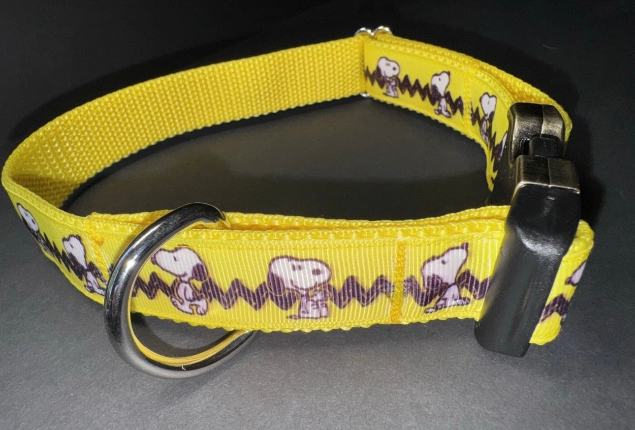 Dog Collar Peanuts Gang Snoopy Large Yellow Handmade Heavy Duty W/Buckle