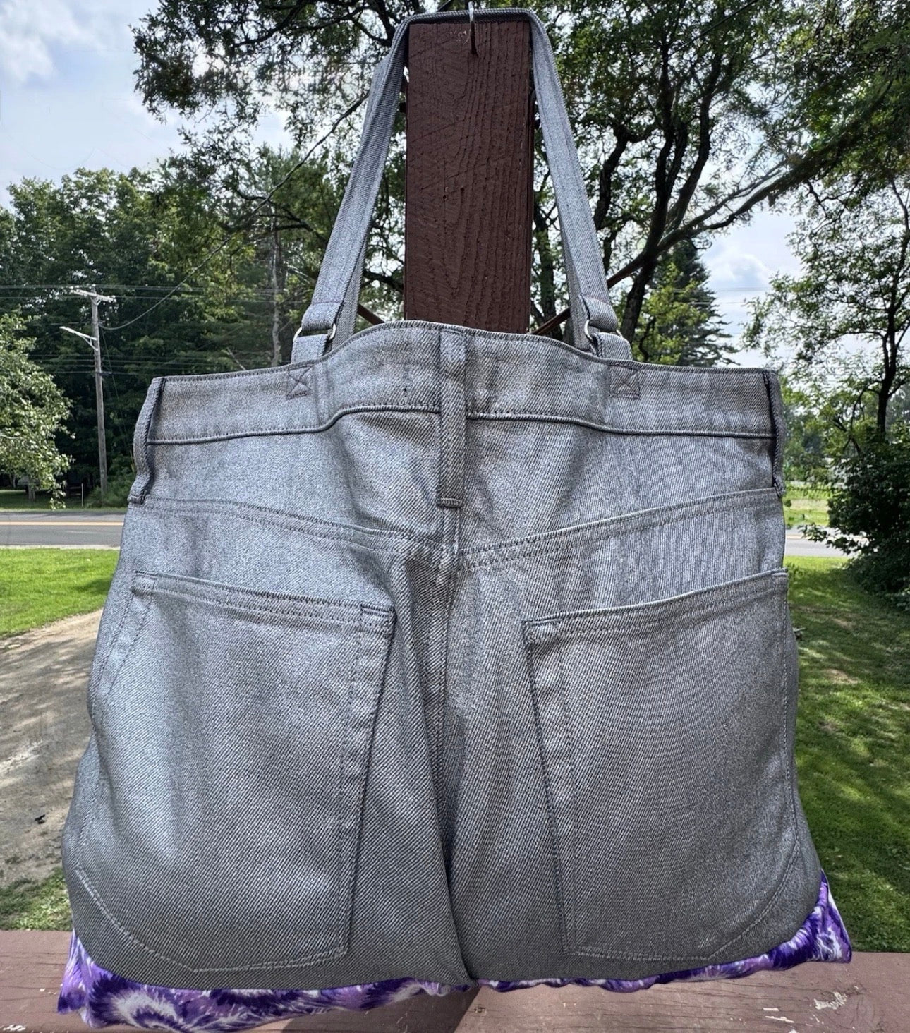 Jeans Handmade Large Repurposed Recycled Jeans Bag Tote For Beach, Groceries, Work, Or Purse