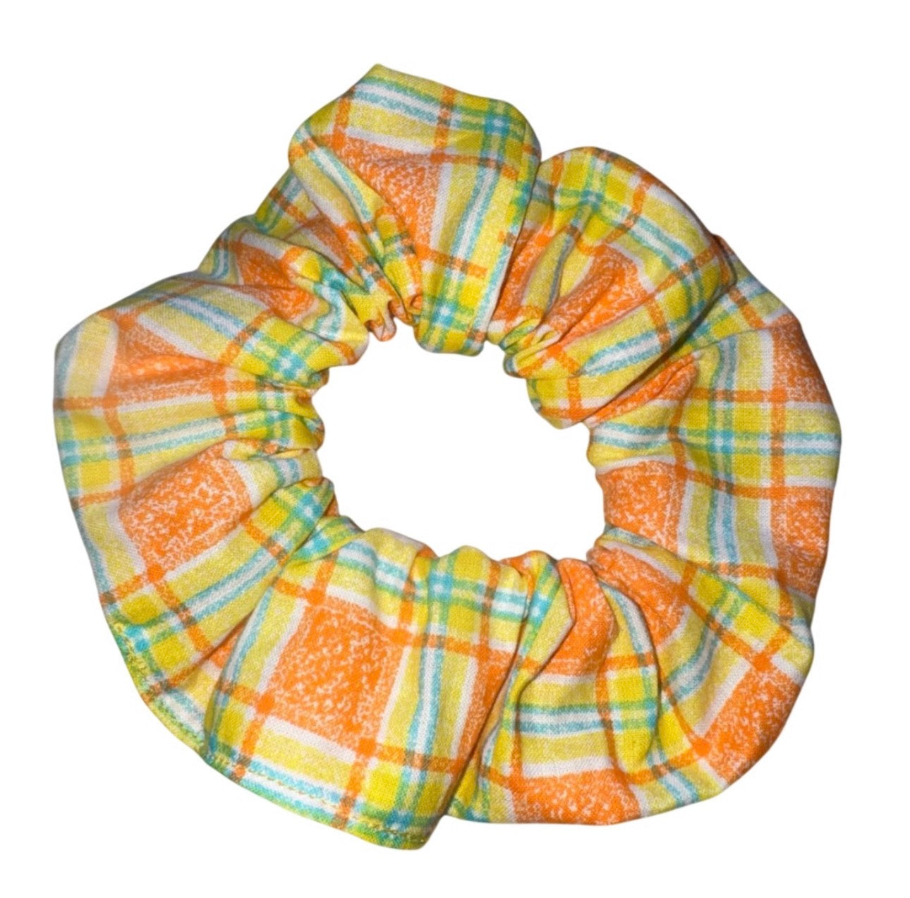 Dog Collar Leash & Bandana Set w/matching Scrunchie & Keychain Large Handmade Vintage Orange & Yellow Plaid Pattern Size Large Handmade