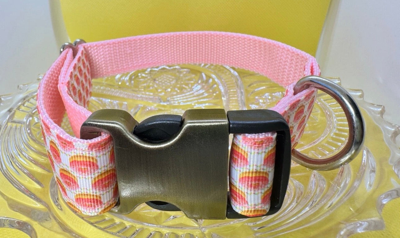 Large Handmade Heavy Duty Dog Collar Pink Frosted Delicious Donuts Print