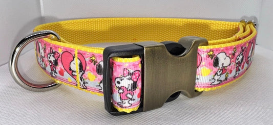 Dog Collar Peanuts Snoopy Large Handmade Heavy Duty Valentine’s W/Buckle NEW