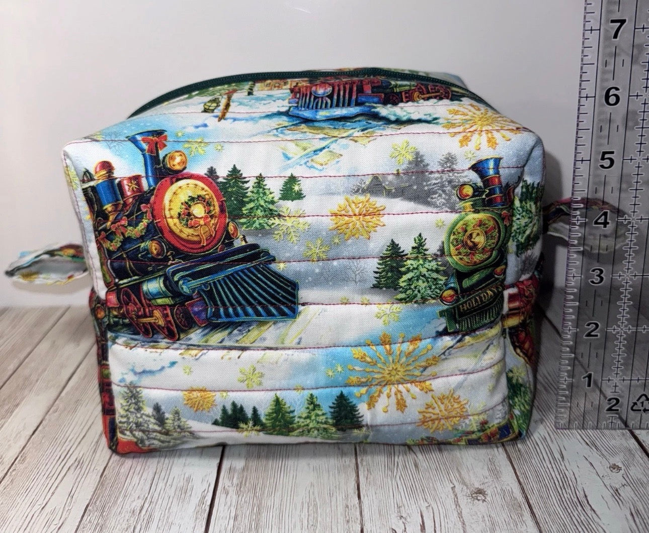 Boxy Handmade Christmas Train Holiday Makeup/Toiletrie Travel Bag 5.5”x7.5x6”