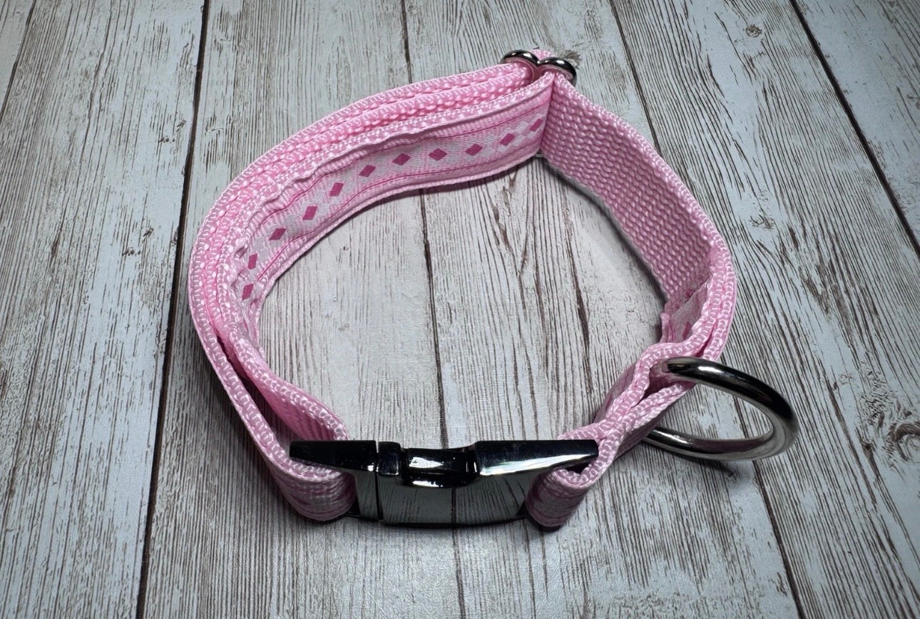 Dog Or Puppy Collar Pink Flowers 1” Wide Small Handmade NEW With Metal Buckle