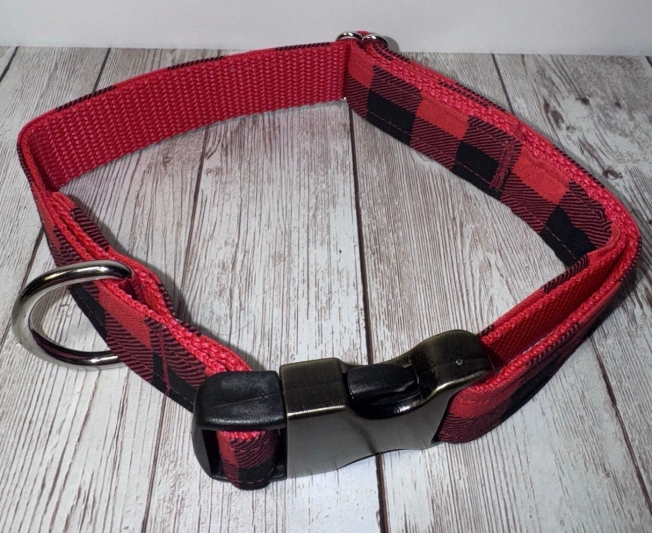 Dog Collar & Leash Buffalo Plaid Large Handmade Heavy Duty Multi Color Print NEW