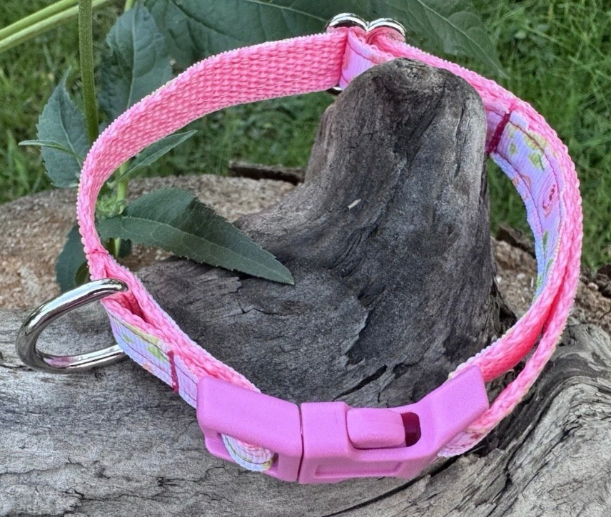 Dog/Cat/Puppy Heavy Duty Collar Pink With Flowers Roses Small Handmade NEW