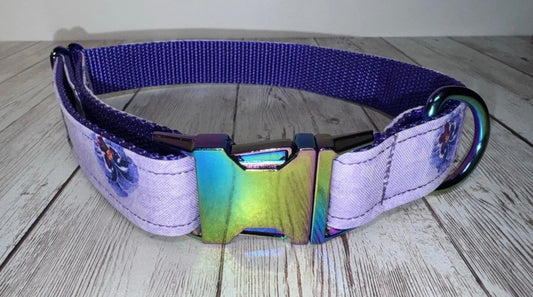 Dog Collar & Bandana Purple Butterfly Print Large Handmade Heavy Duty NEW