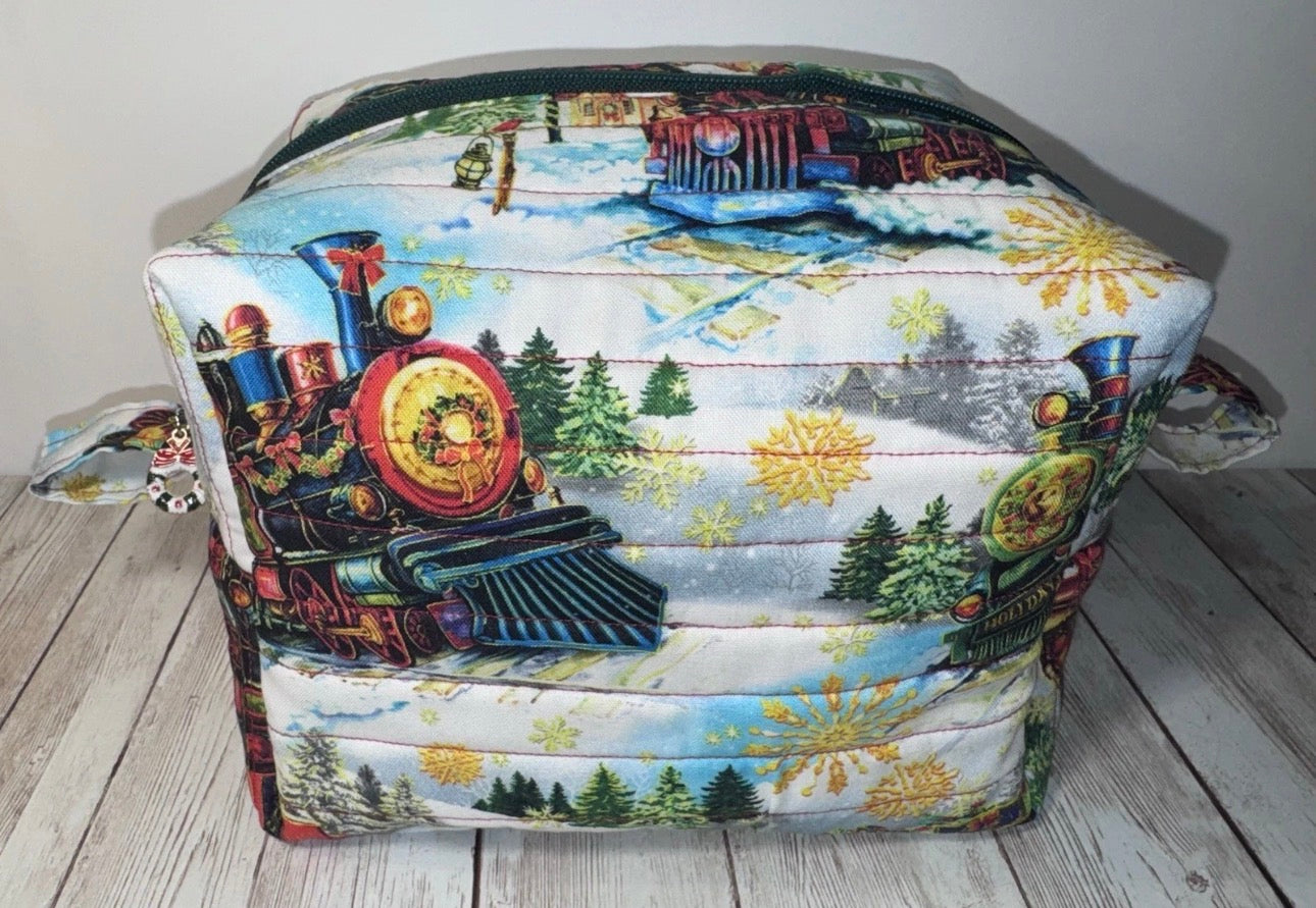 Boxy Handmade Christmas Train Holiday Makeup/Toiletrie Travel Bag 5.5”x7.5x6”