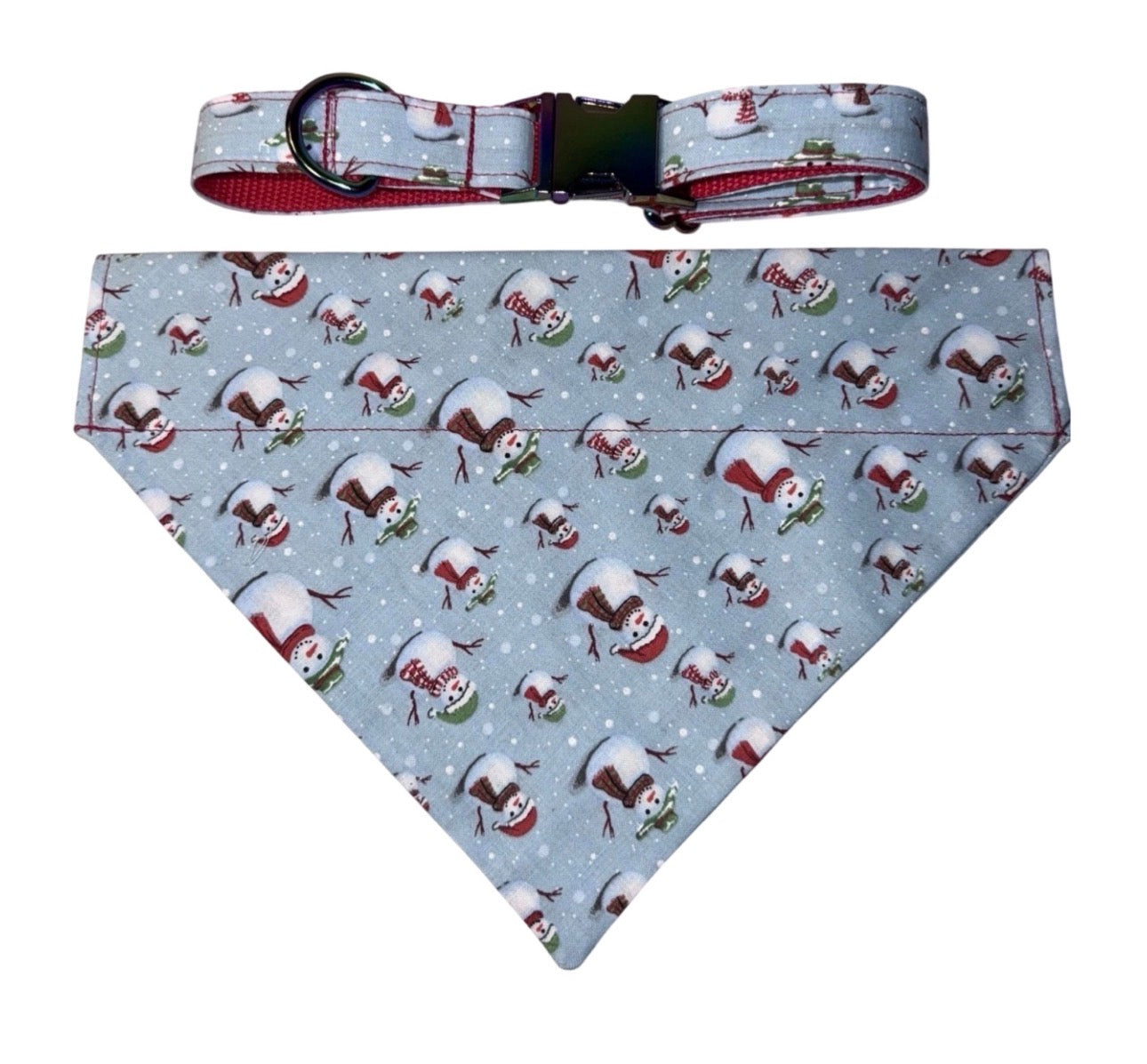 Bandana & Large Dog Collar Set Snowman Christmas Theme Handmade Heavy Duty NEW