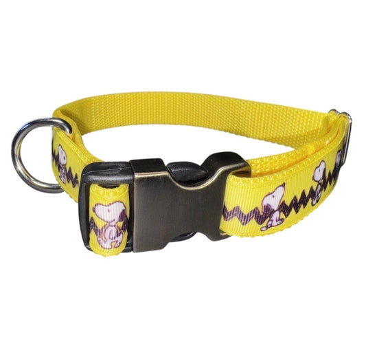 Dog Collar Peanuts Gang Snoopy Large Yellow Handmade Heavy Duty W/Buckle