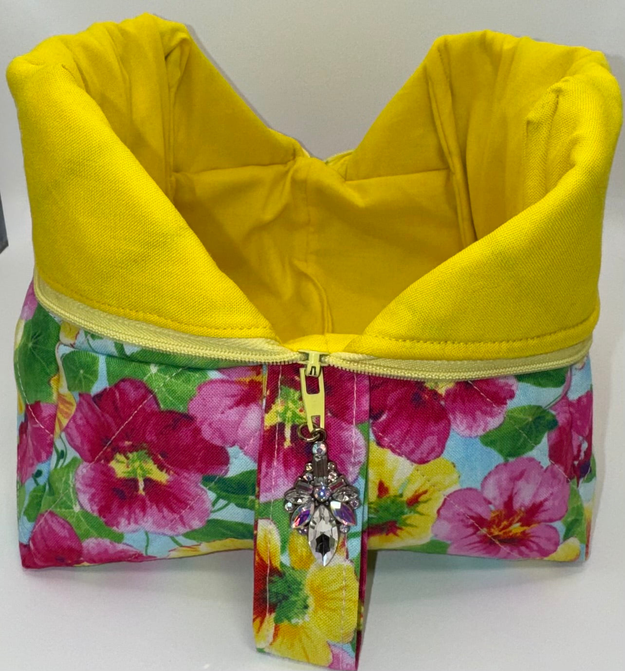 Boxy Makeup Bags Handmade Large Matching Quilted Floral Themed /Toiletry Bags Set Of 2