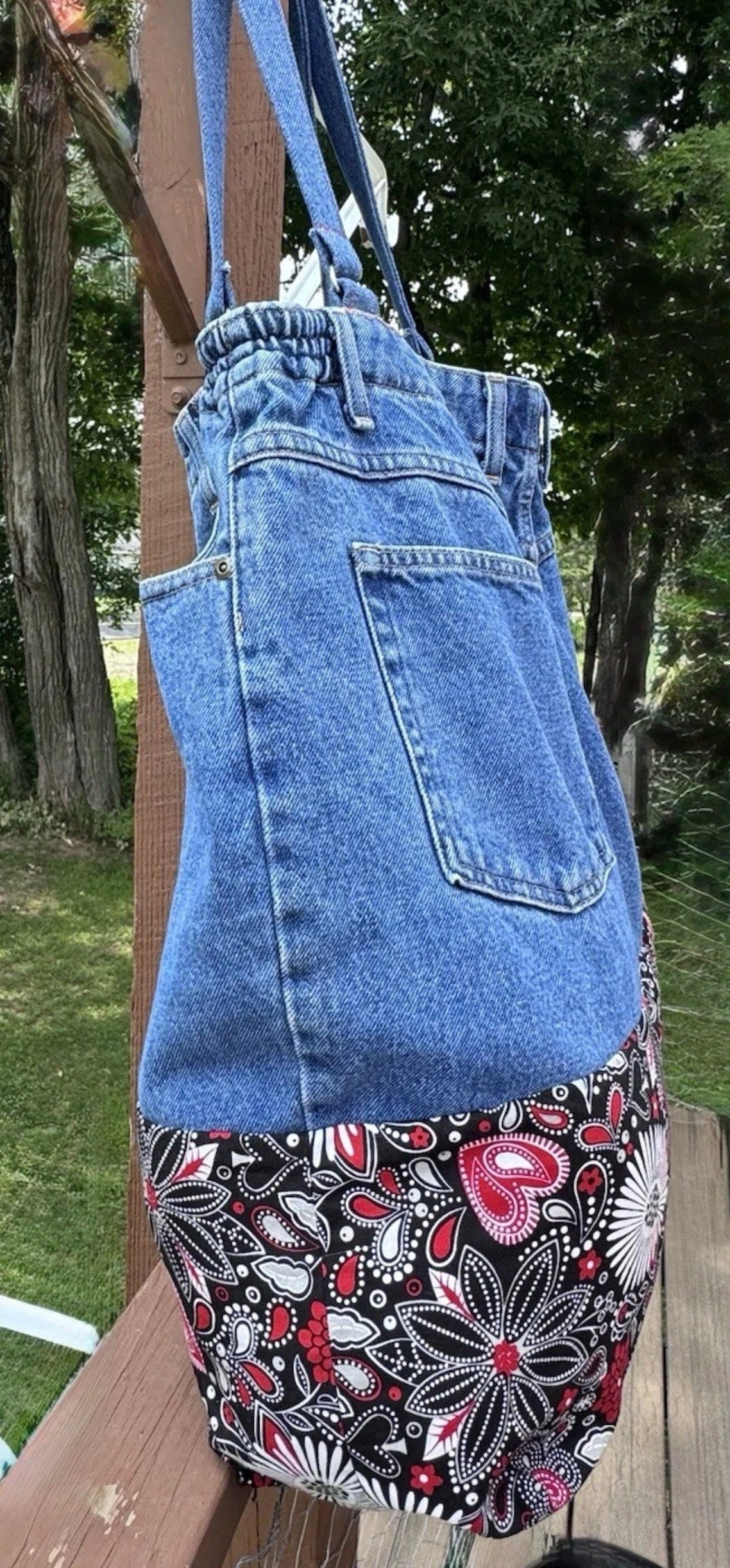 Jeans Handmade Large Repurposed Denim Blue Jeans Bag Tote For Beach, Groceries, Work, Or Purse